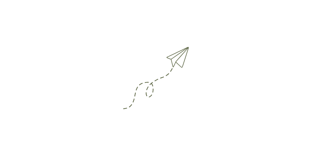 Minimalist line illustration of a paper airplane flying upward along a dashed, looping trail on a plain white background.