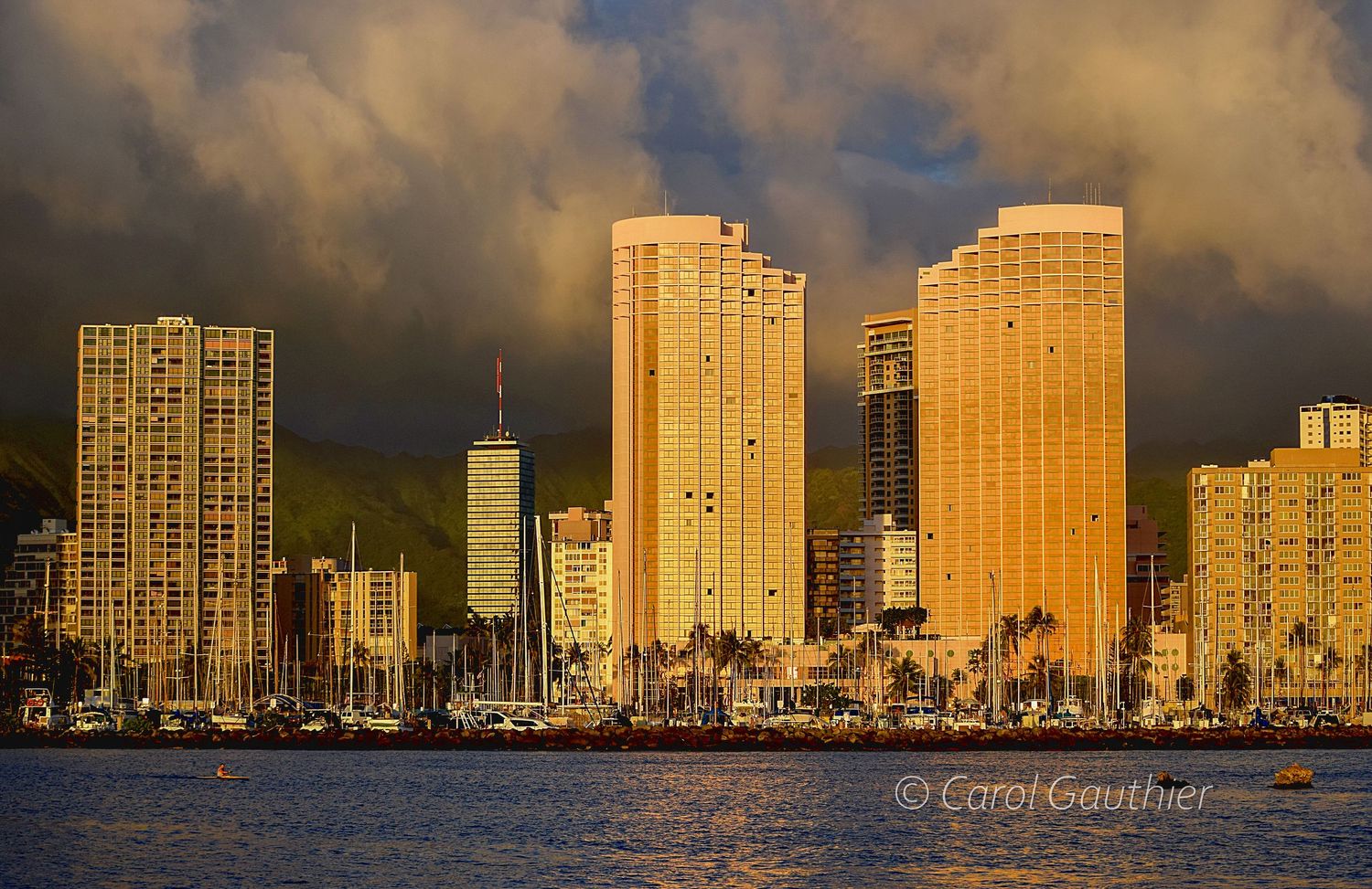 Sunset over Honolulu, Hawaii.