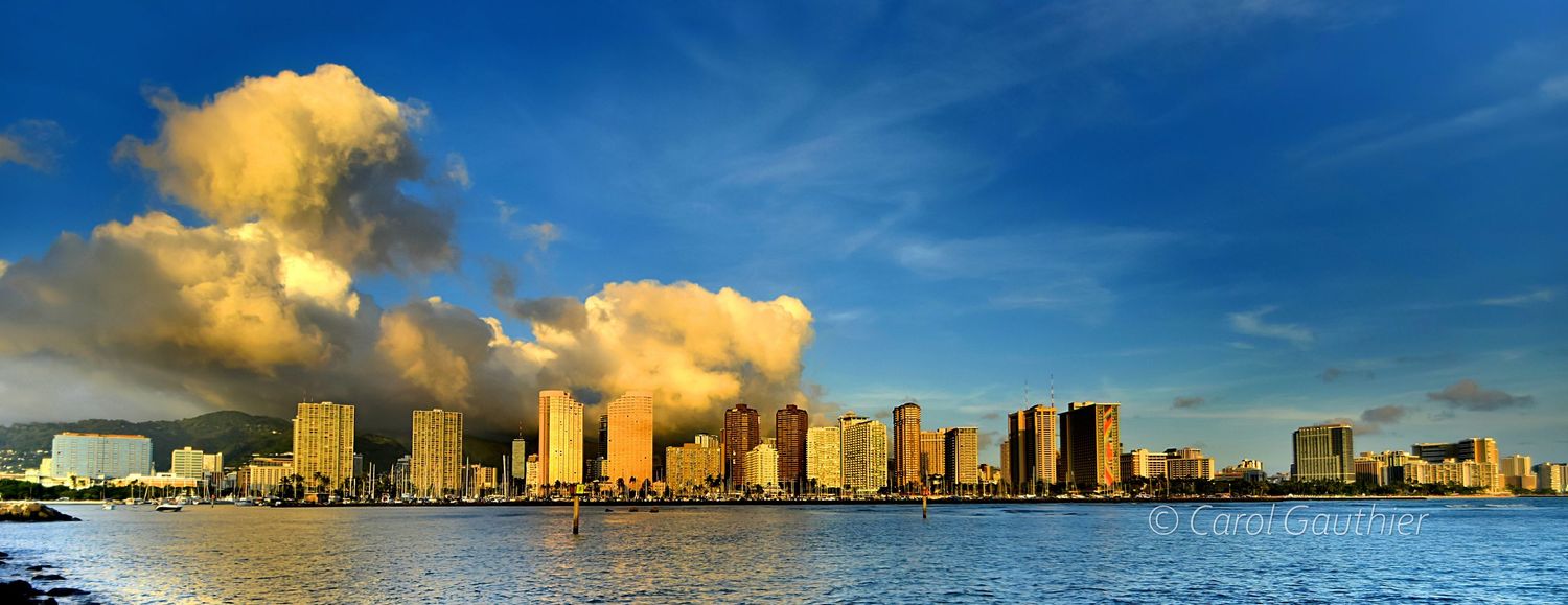 Sunset over Honolulu, Hawaii.