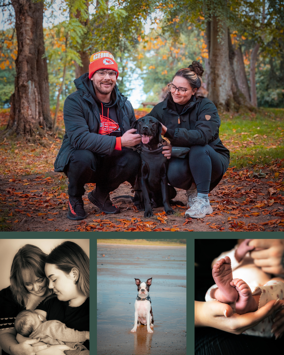 A collage of family and pet photography