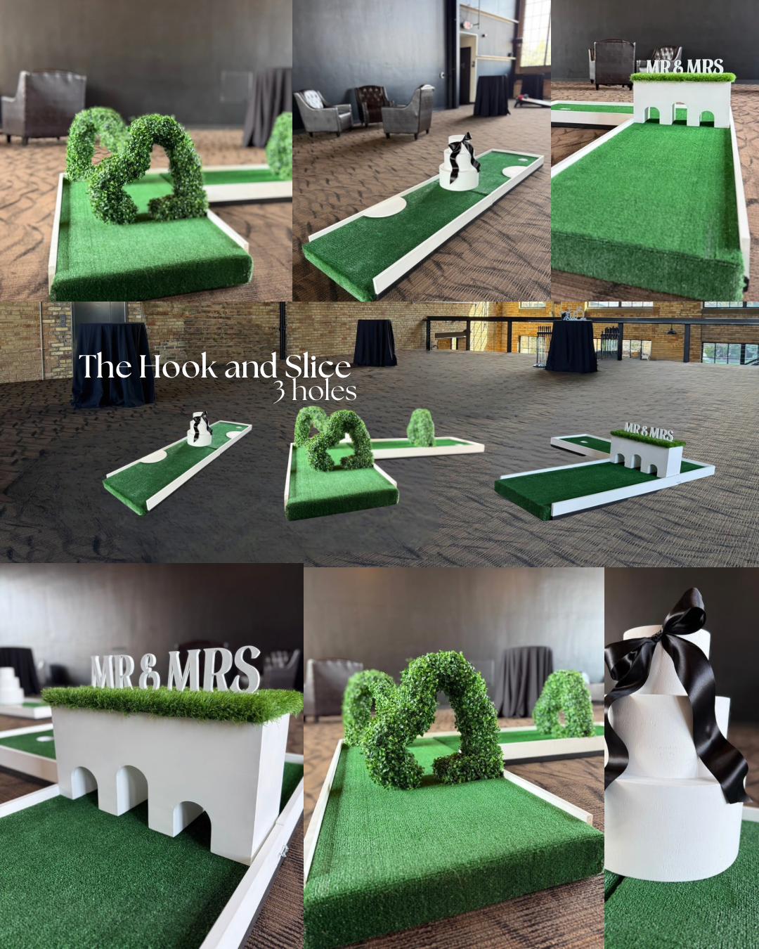 Cocktail Hour Wedding Reception Guest Entertainment Portable Mini Golf Putt Putt Golf Whimsical Garden Theme