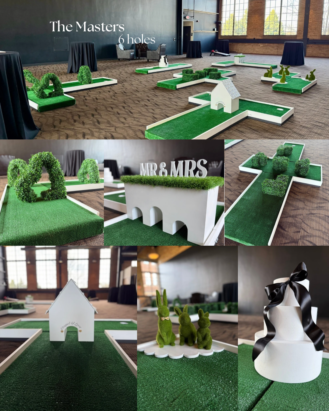 Cocktail Hour Wedding Reception Guest Entertainment Portable Mini Golf Putt Putt Golf Whimsical Garden Theme