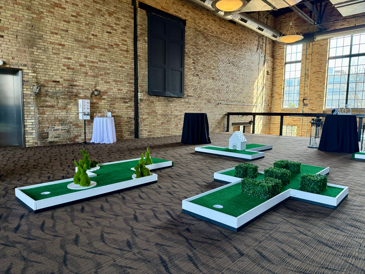 Cocktail Hour Wedding Reception Guest Entertainment Portable Mini Golf Putt Putt Golf  Whimsical Garden Theme