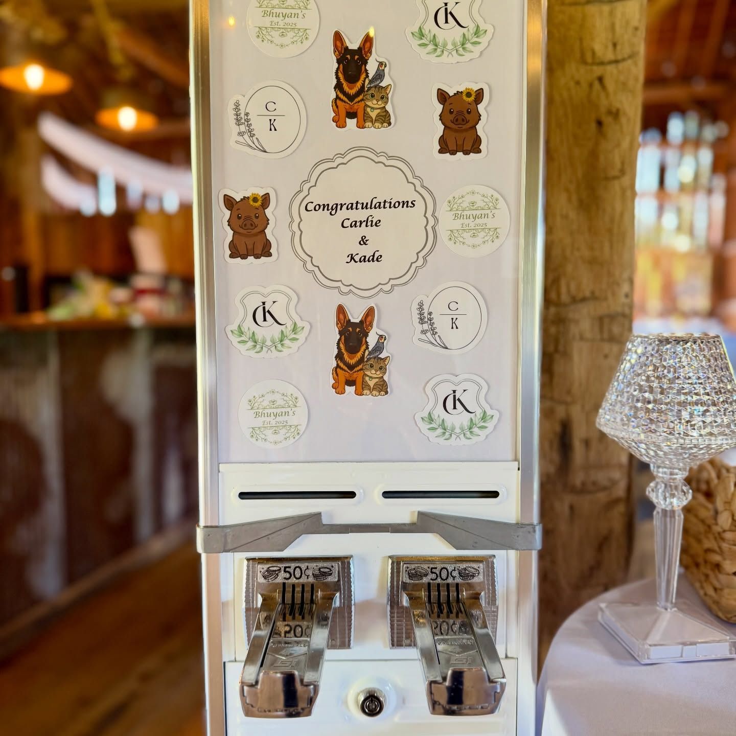 Cocktail Hour Wedding Reception Guest Entertainment Sticker Vending Machine Temporary Tattoo Vending Machine Wedding Favors