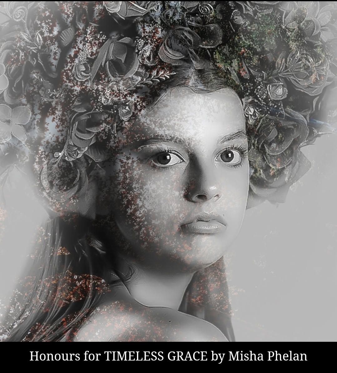 In studio Hillcrest North Shore, Floral headdress image, composition.
Black and white fine art portrait of a woman wearing a floral headdres