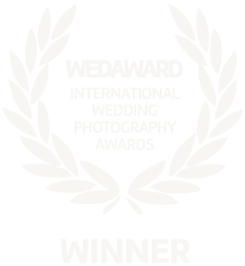 WedAward International Wedding Photography Awards Winner badge with laurel wreath design.