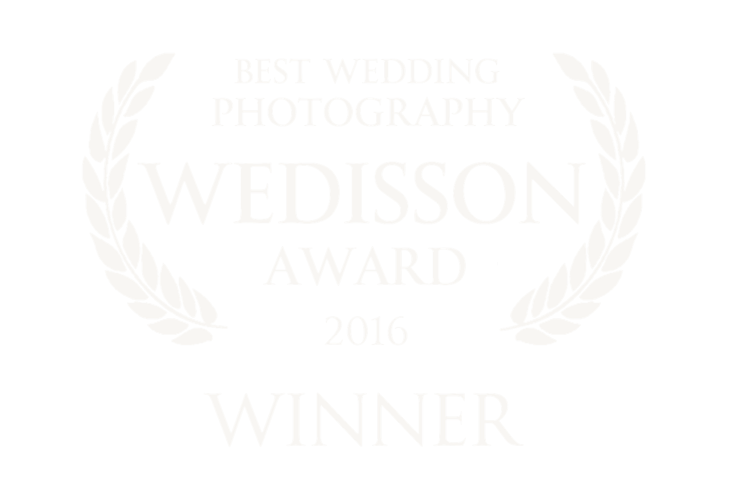 Wedisson Award 2016 Winner badge for Best Wedding Photography with decorative laurel wreath design.