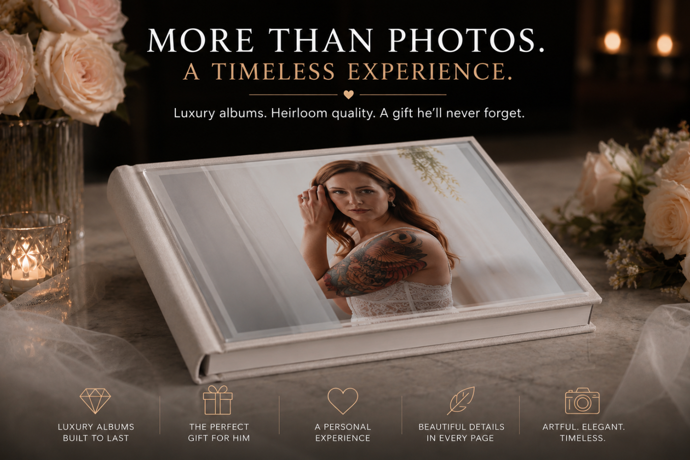 Luxury boudoir photo album featuring a young woman in red and white at The Boudoir Experience in Colorado Springs, CO.