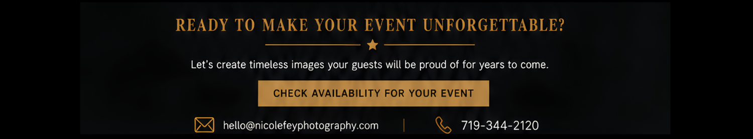 Banner advertisement for Nicole Fry Photography offering event photography services with contact information.