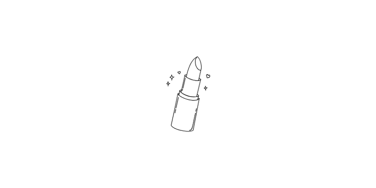 Simple minimalist line drawing illustration of a lipstick on white background.
