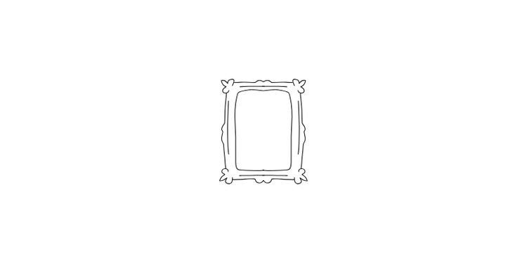 Simple minimalist line drawing illustration of a decorative picture frame on white background.