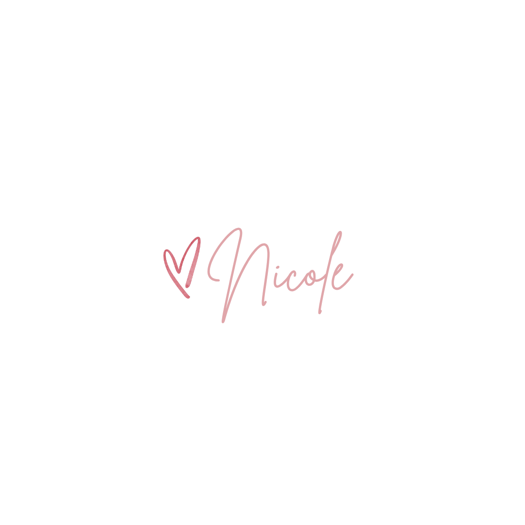 Pink handwritten heart and Nicole signature on white background.