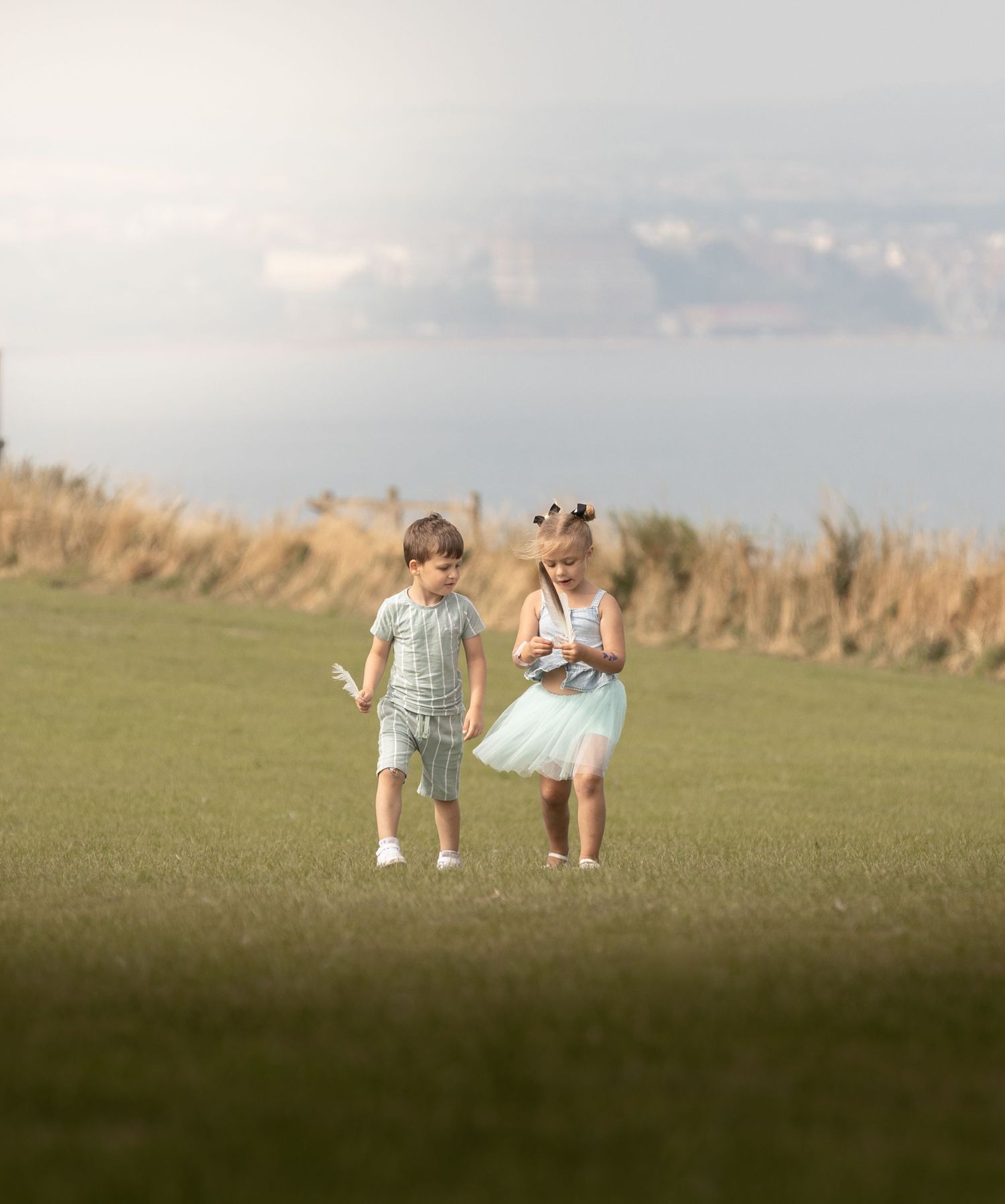 Two young children walk hand in hand across a green field with a misty coastal backdrop.

Blue Dolphin North Yorkshire