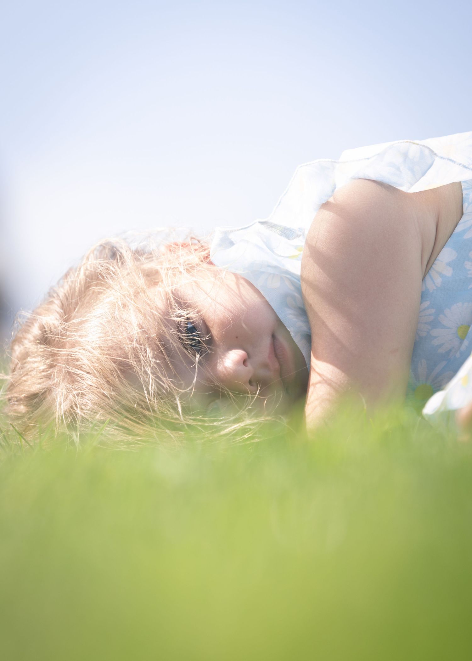 Young blonde child lies sideways in lush green grass under a bright blue sky.

Blue Dolphin North Yorkshire