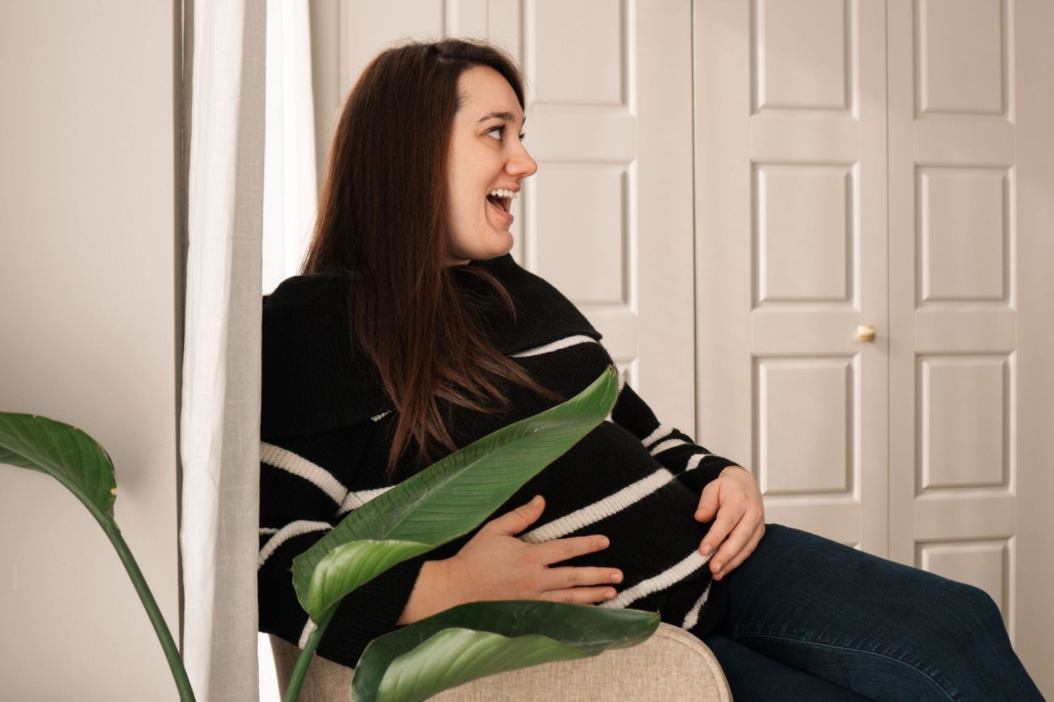 Indoor lifestyle photoshoot featuring casual outfits and natural expressions.