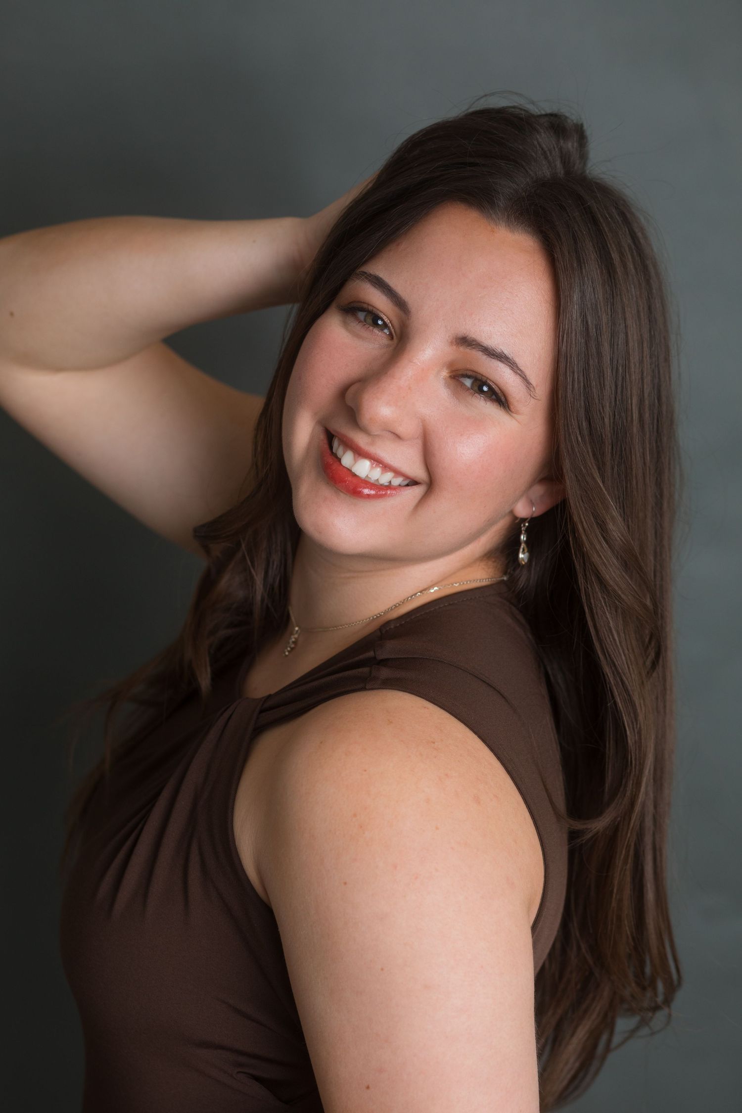 Relaxed studio headshot of woman with natural expression and soft lighting, Boise Idaho photographer