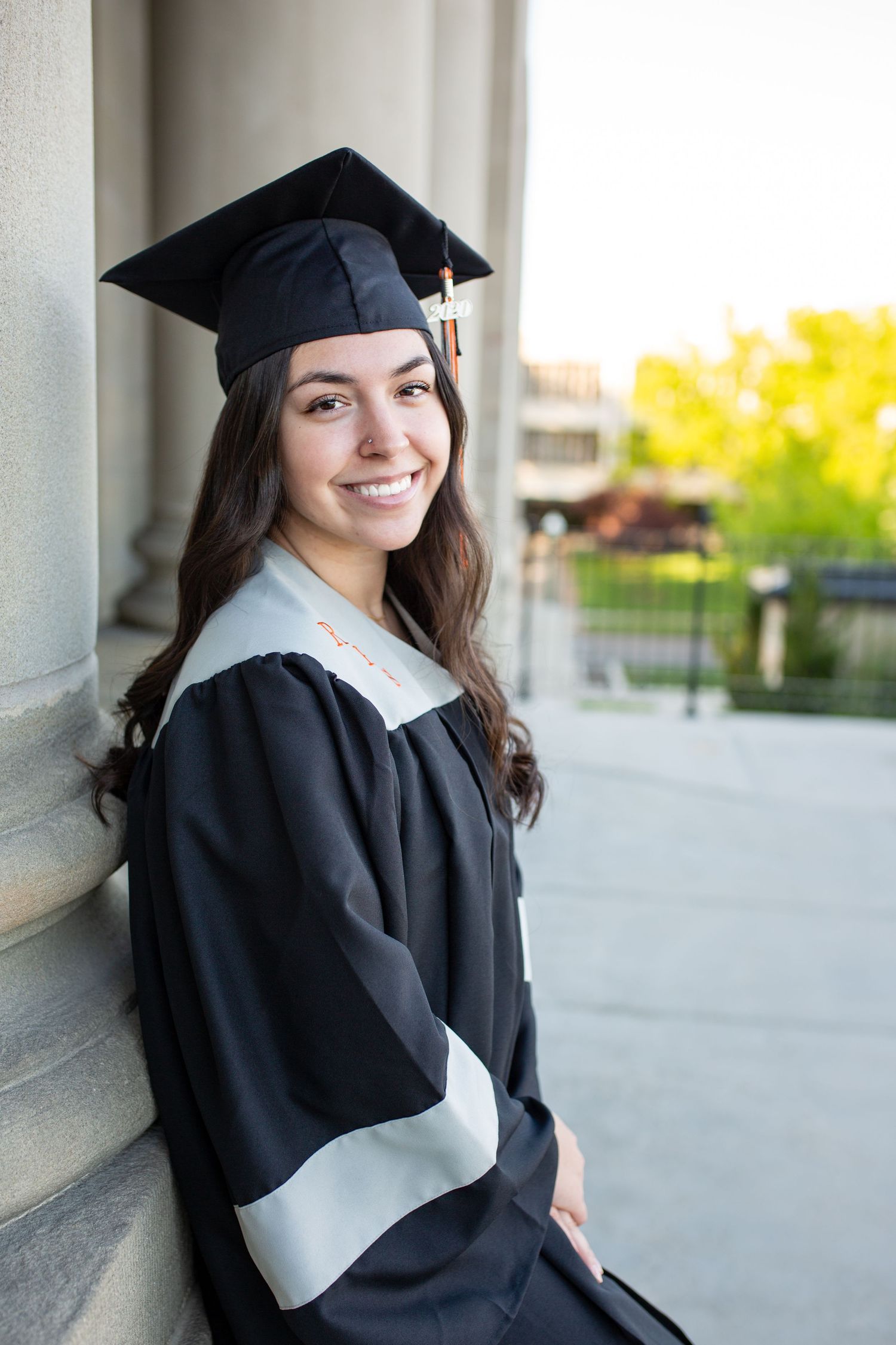 Boise senior graduation photos in cap and gown outdoors