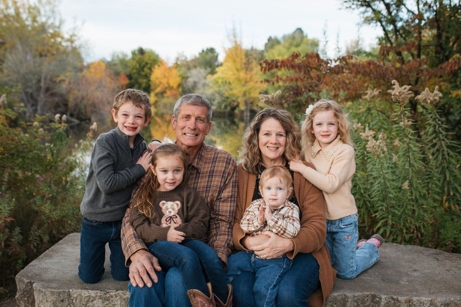 Multi-generational family portrait during a fall photography session in Boise, Idaho.