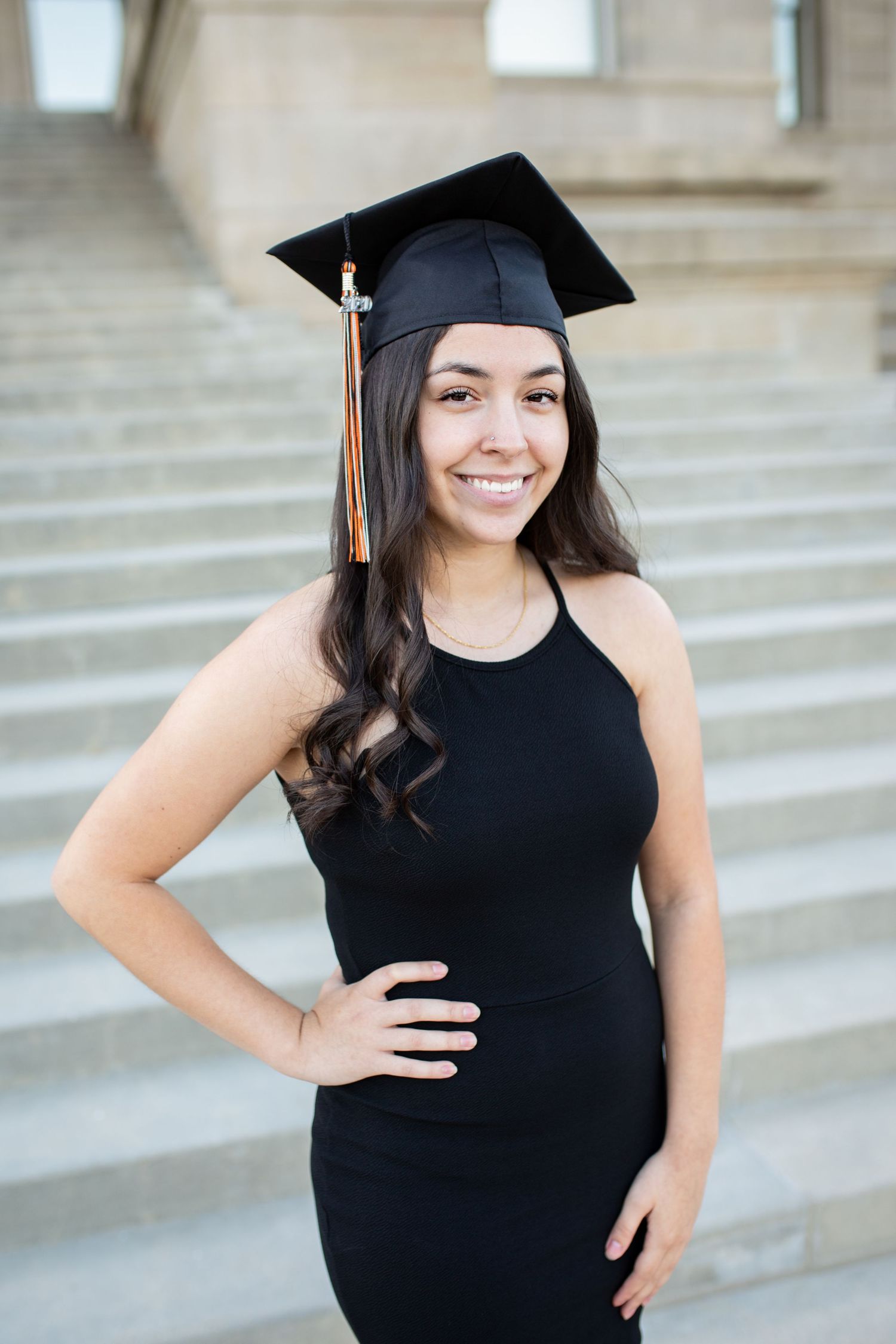 Boise senior cap and gown portrait on graduation steps