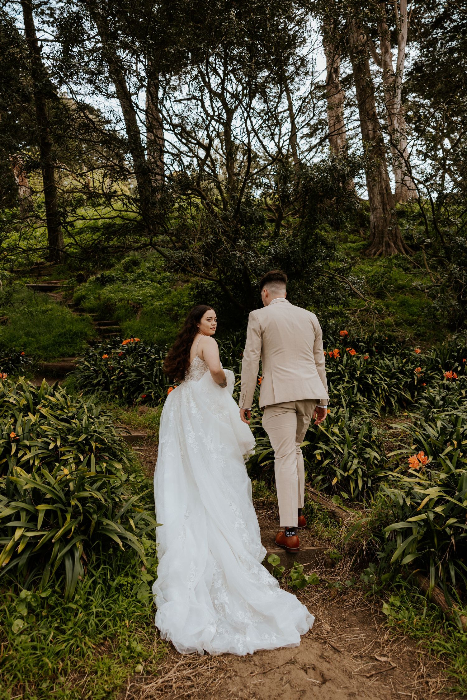 A couple eloping in Golden Gate Park in San Francisco, California.