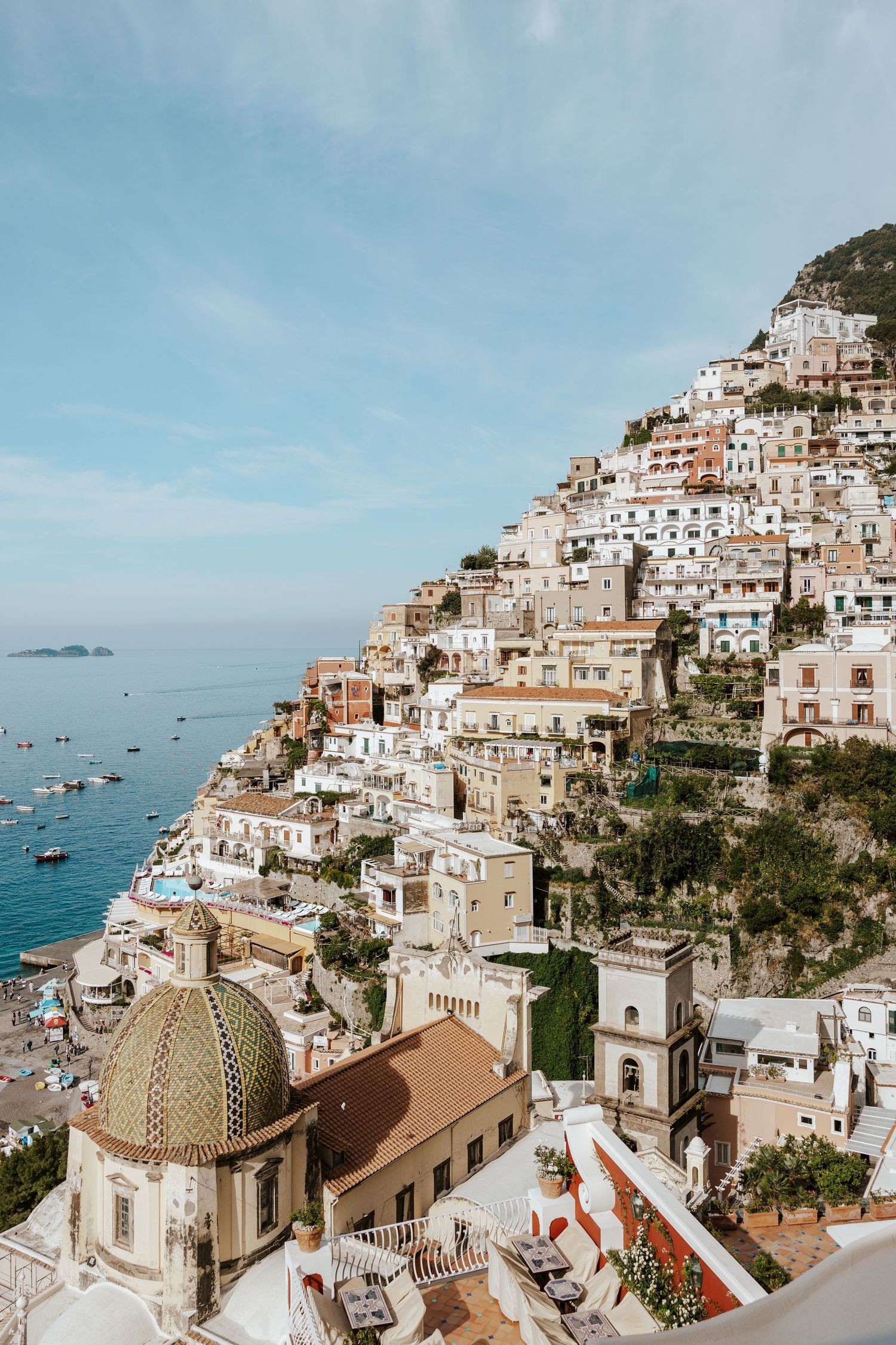 view from le sirenuse balcony of positano from italy elopement photographer