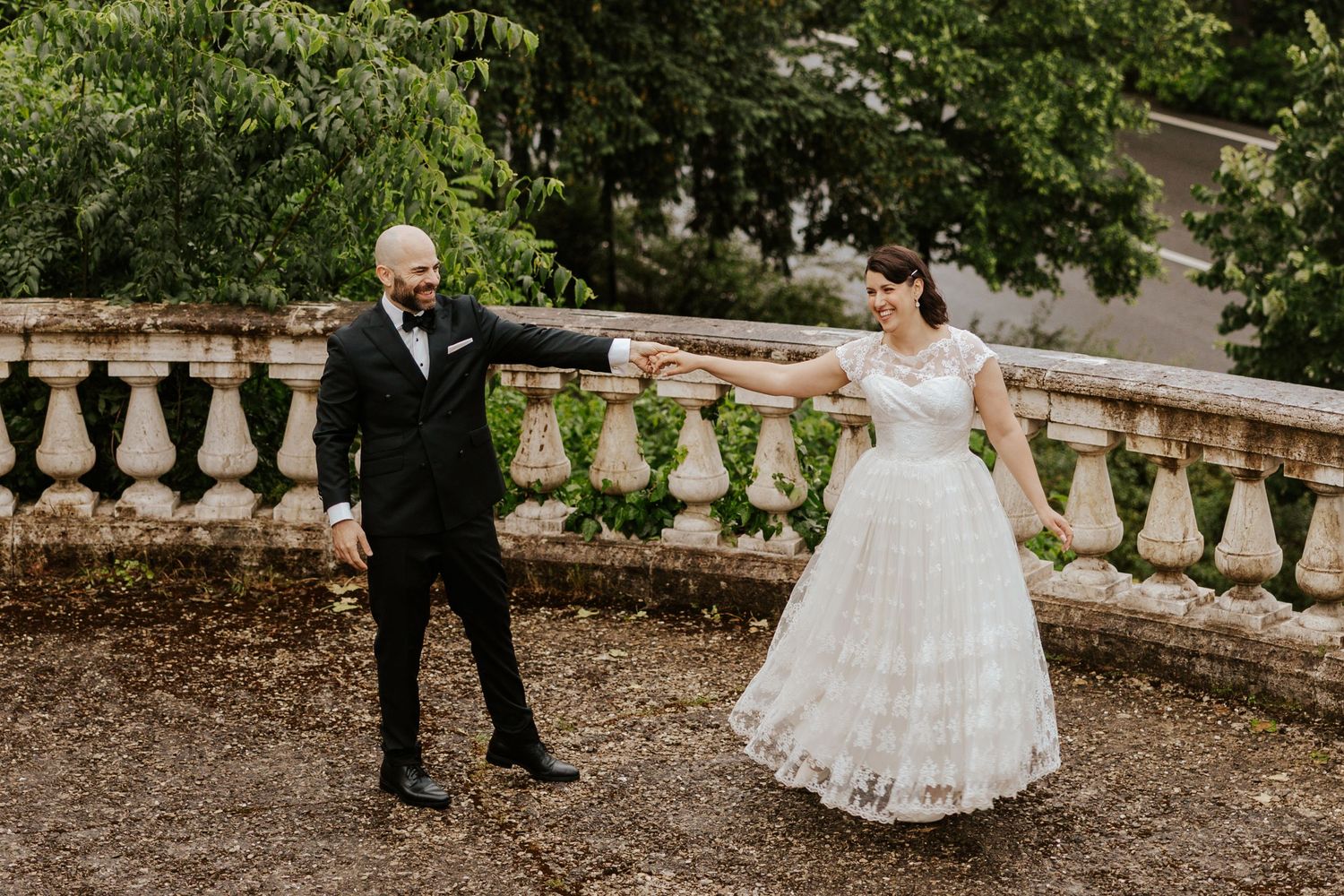 couple dancing at their tuscany countryside villa during their all day elopement