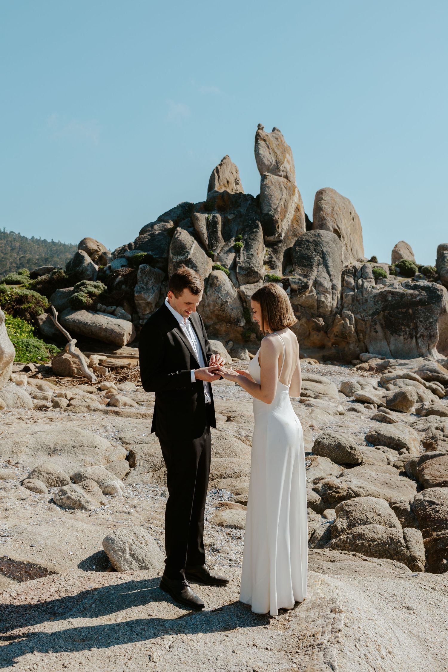 ring exchange during elopement in carmel big sur california elopement