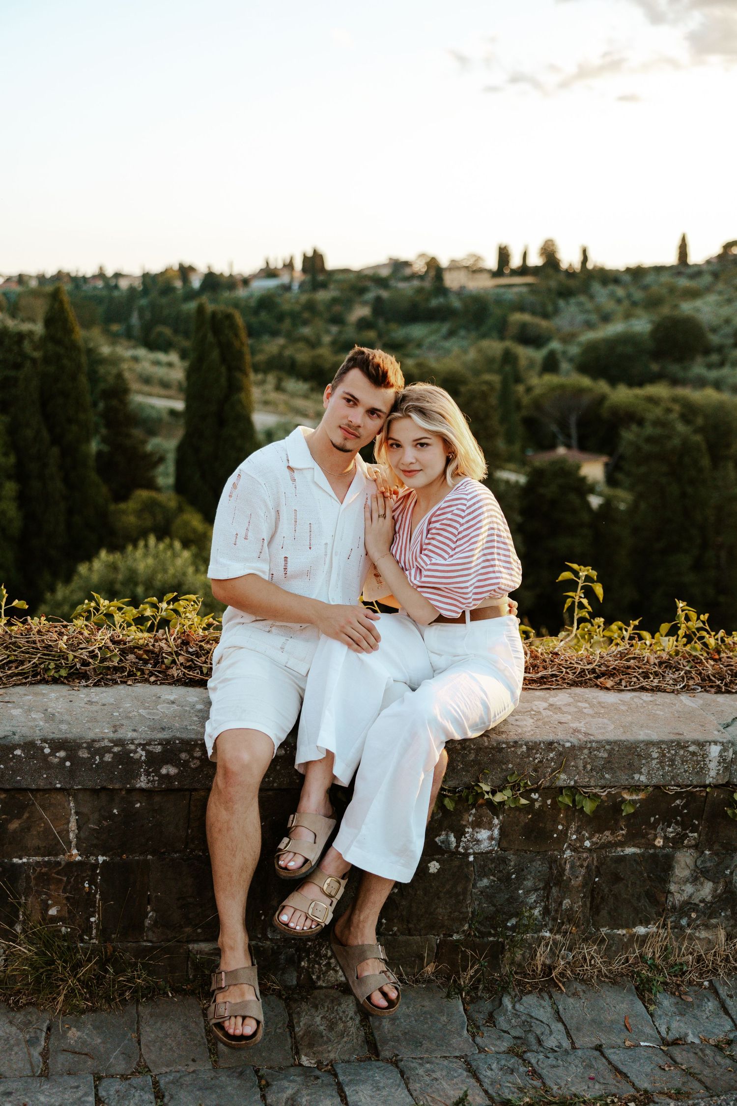 authentic couples photos at Piazzale Michelangelo during sunset in florence, italy, Val d'Orcia elopement at sunset