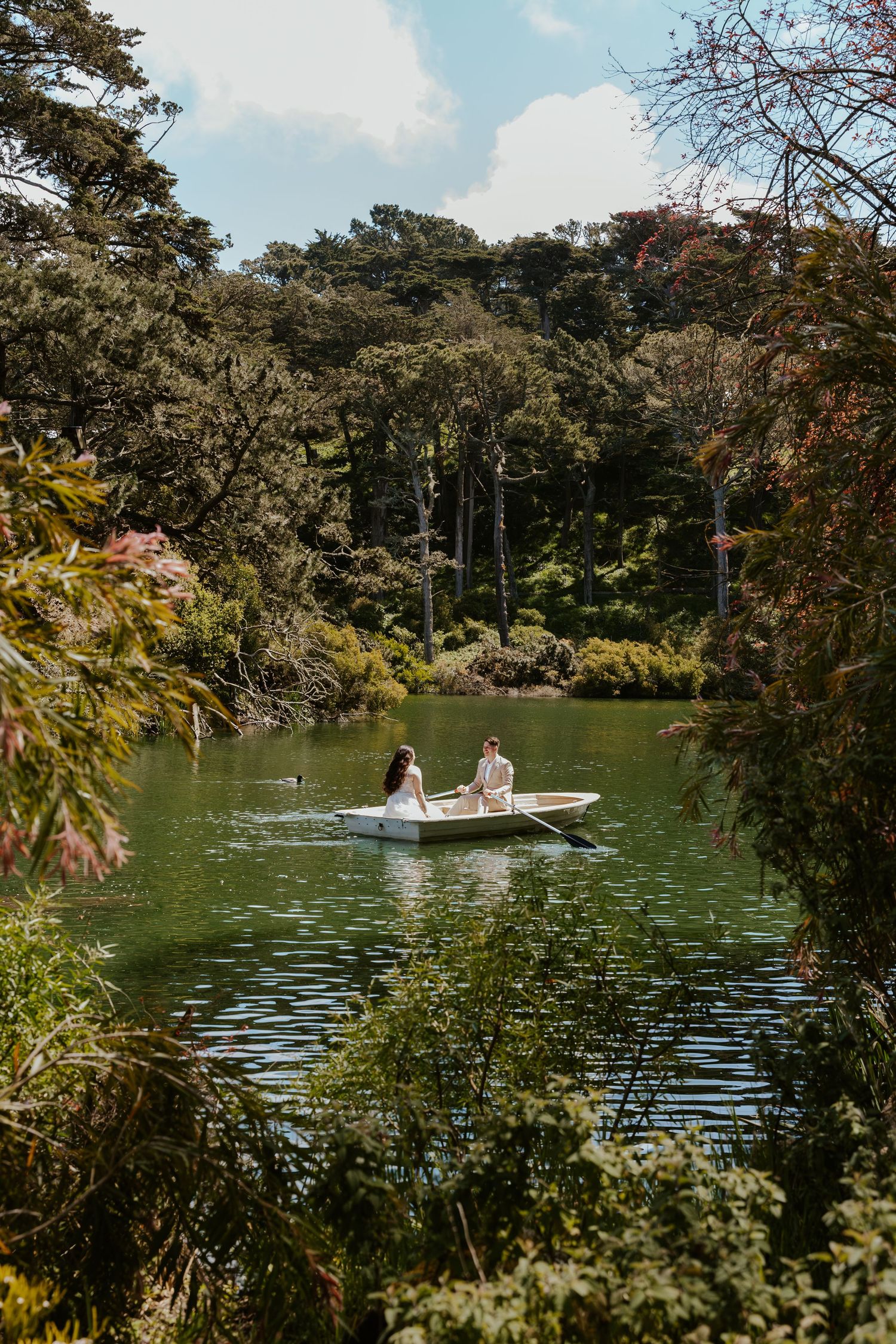 romantic row boat photos during san francisco elopement day in the bay area. bay area elopement photographer