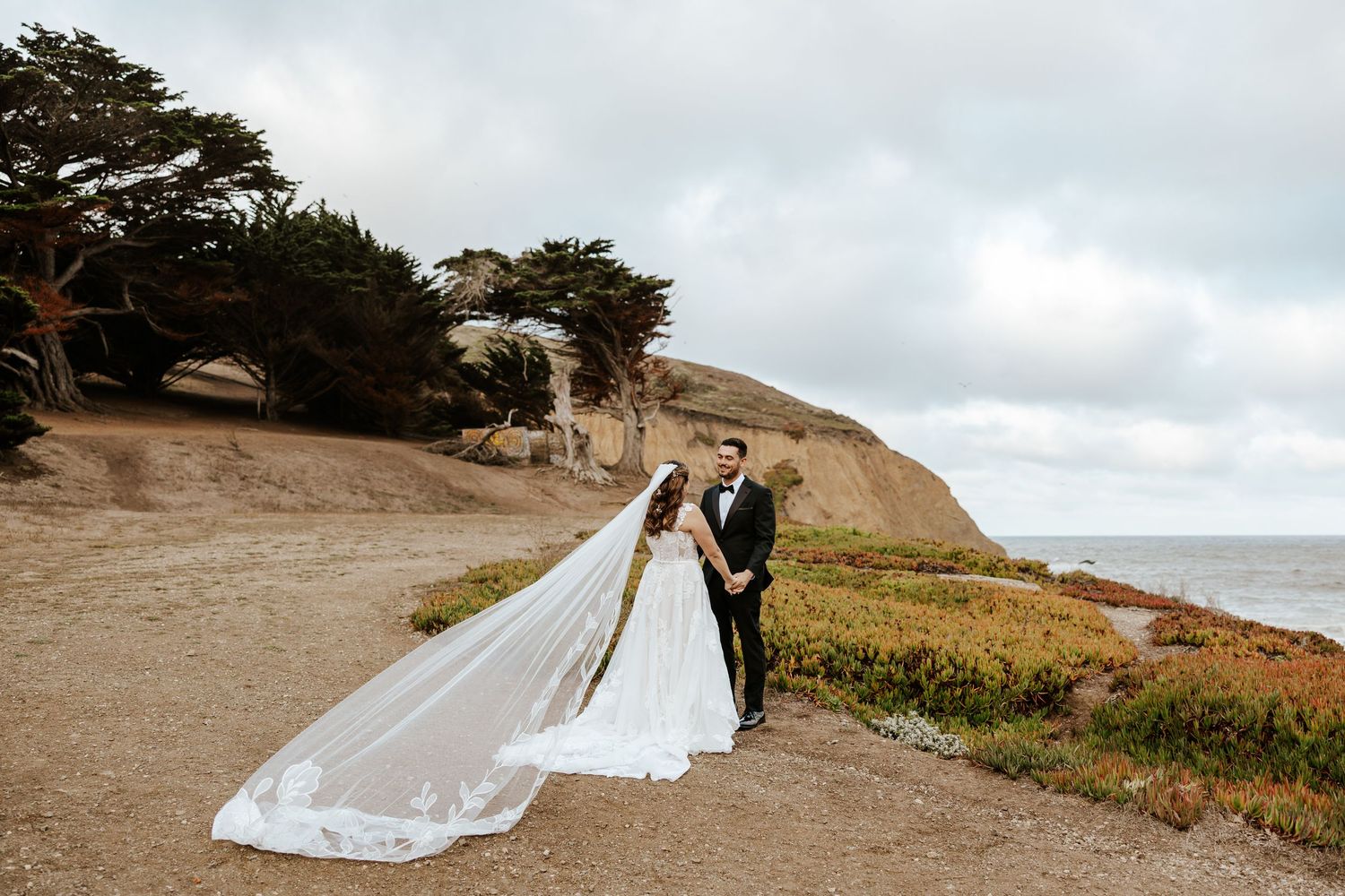 first look for bride and groom on their bay area elopement day