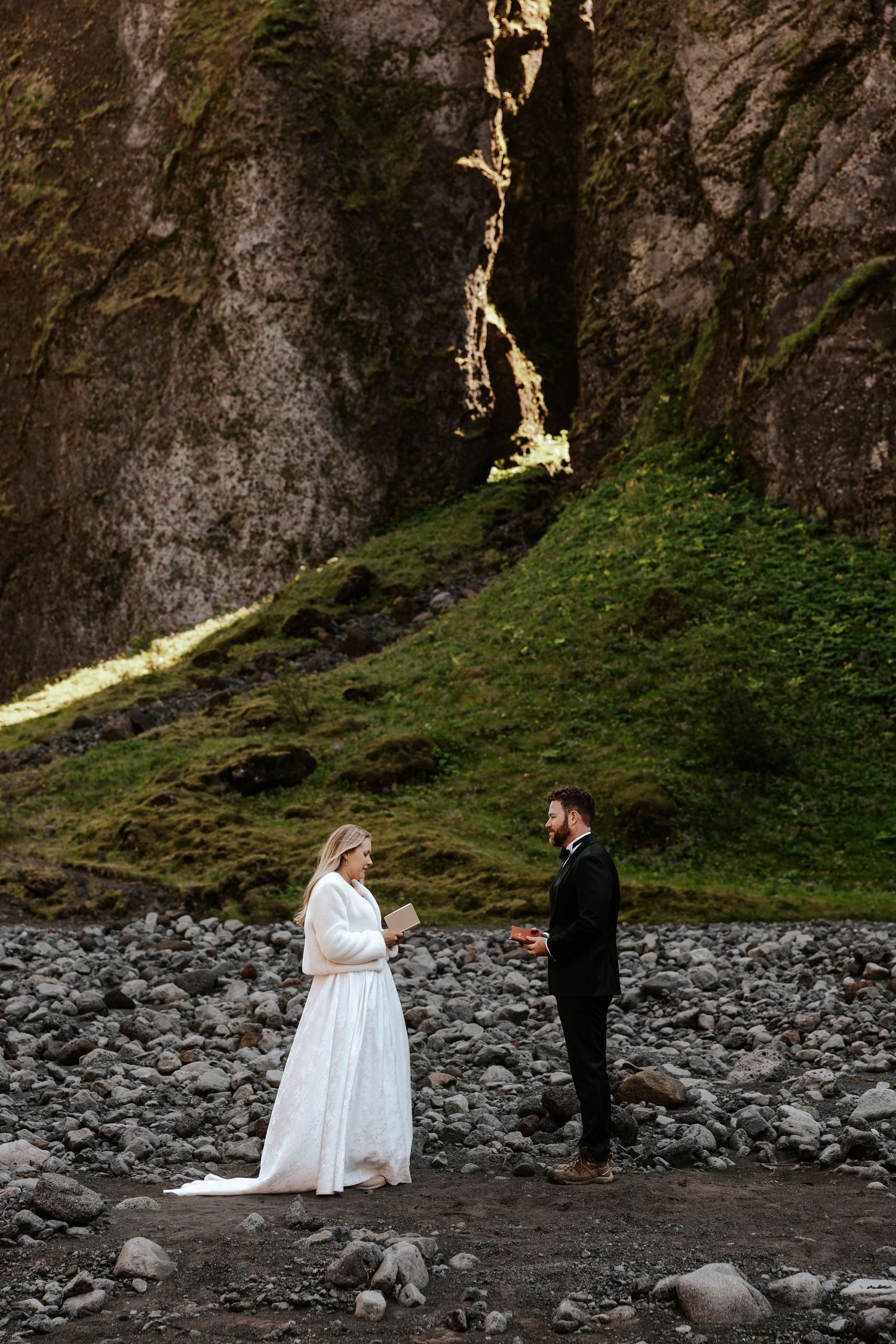 bride sharing vows to groom in a canyon in Þórsmörk (Thórsmörk), Iceland