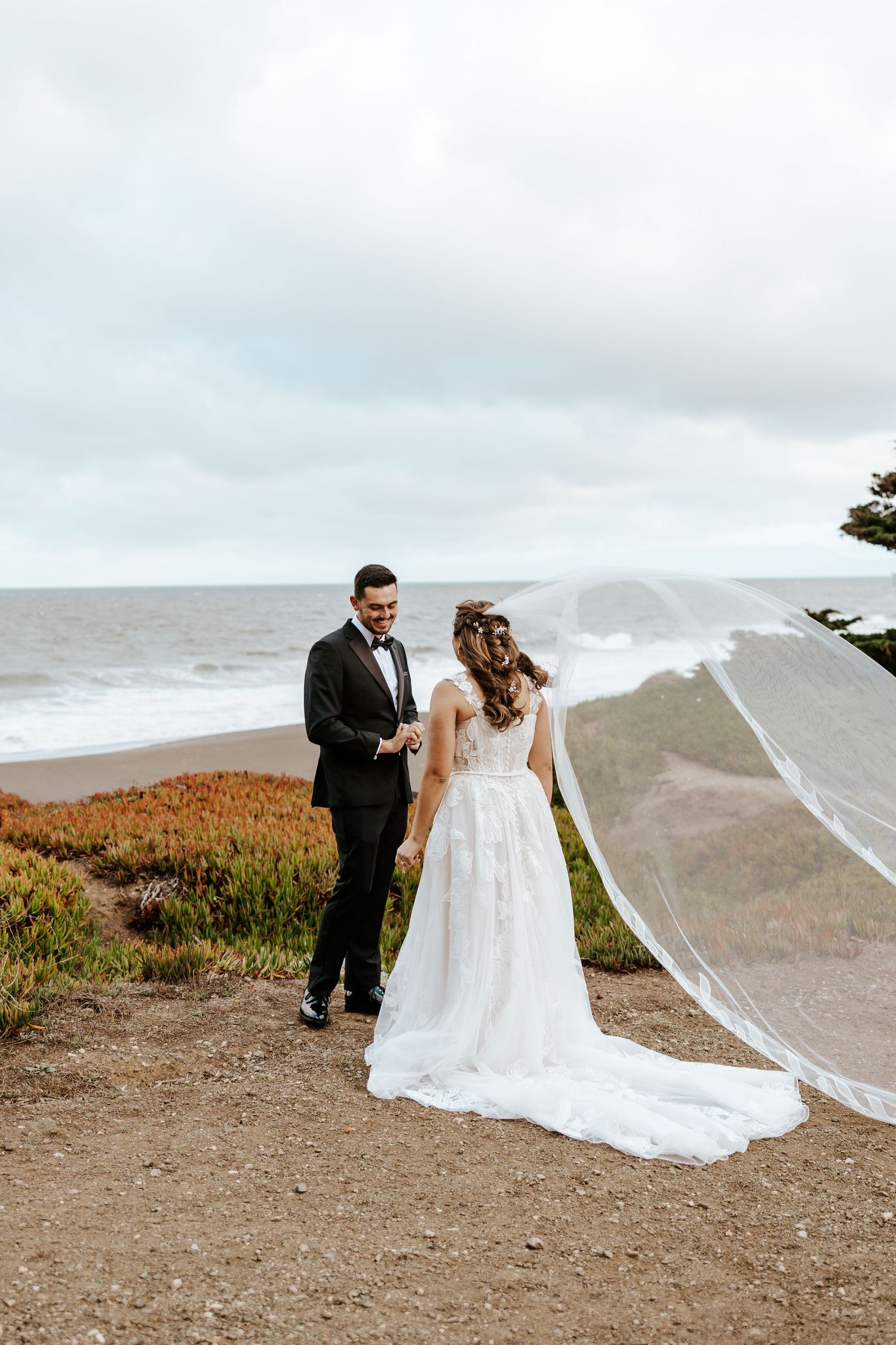 first look for bride and groom on their bay area elopement day