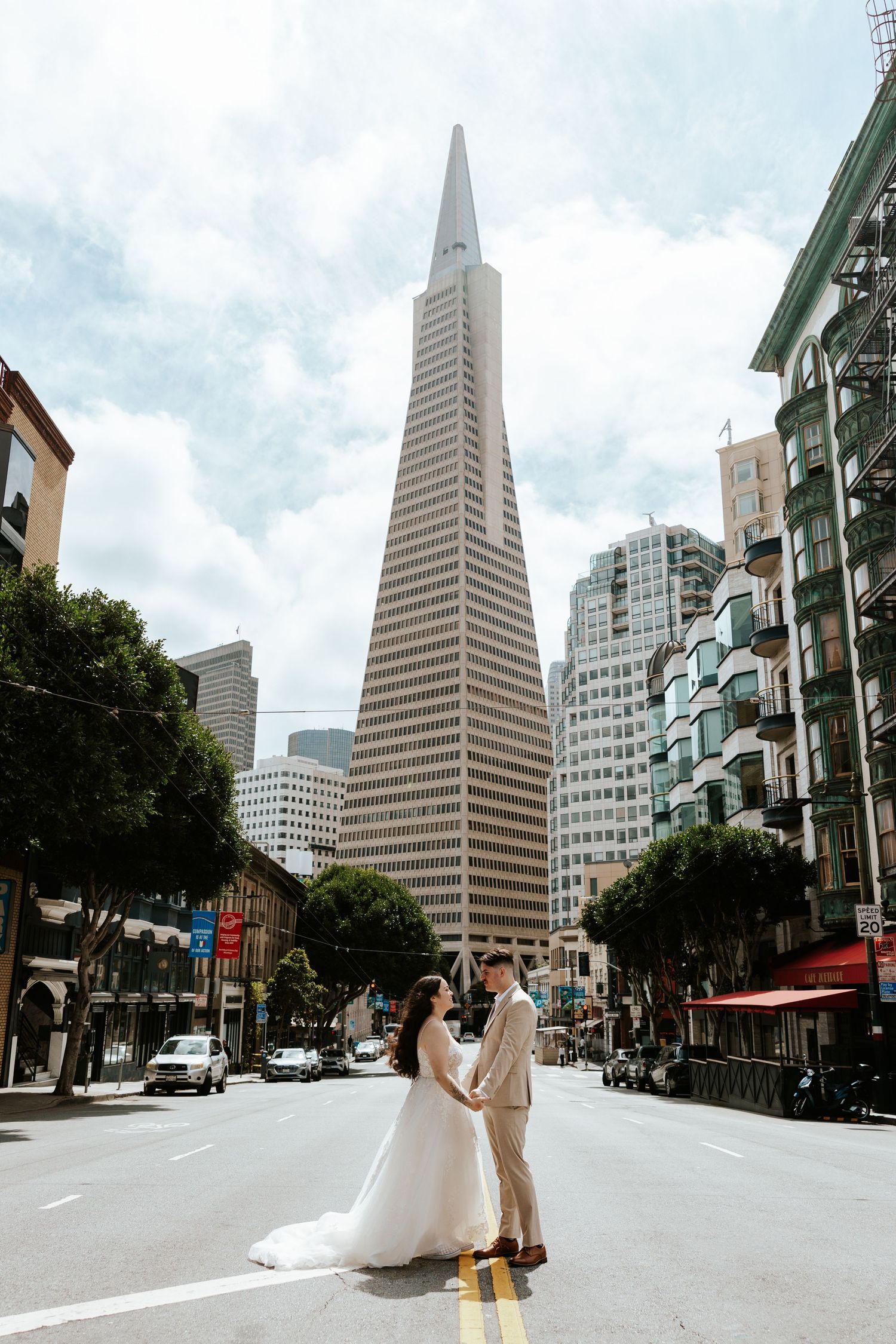 north beach, san francisco elopement photos with view of transamerica pyramid