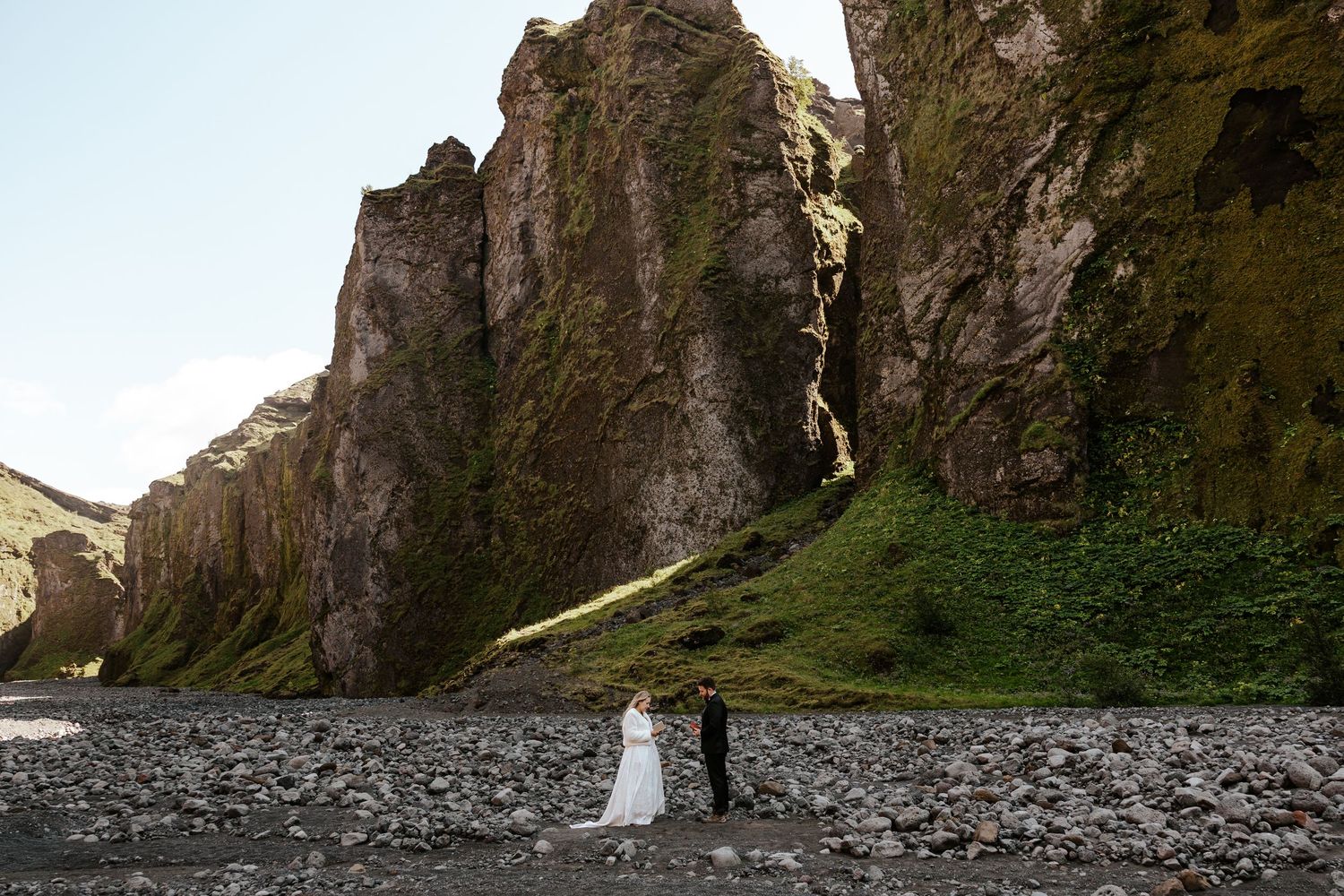 elopement vows in a moss covered canyon in Iceland