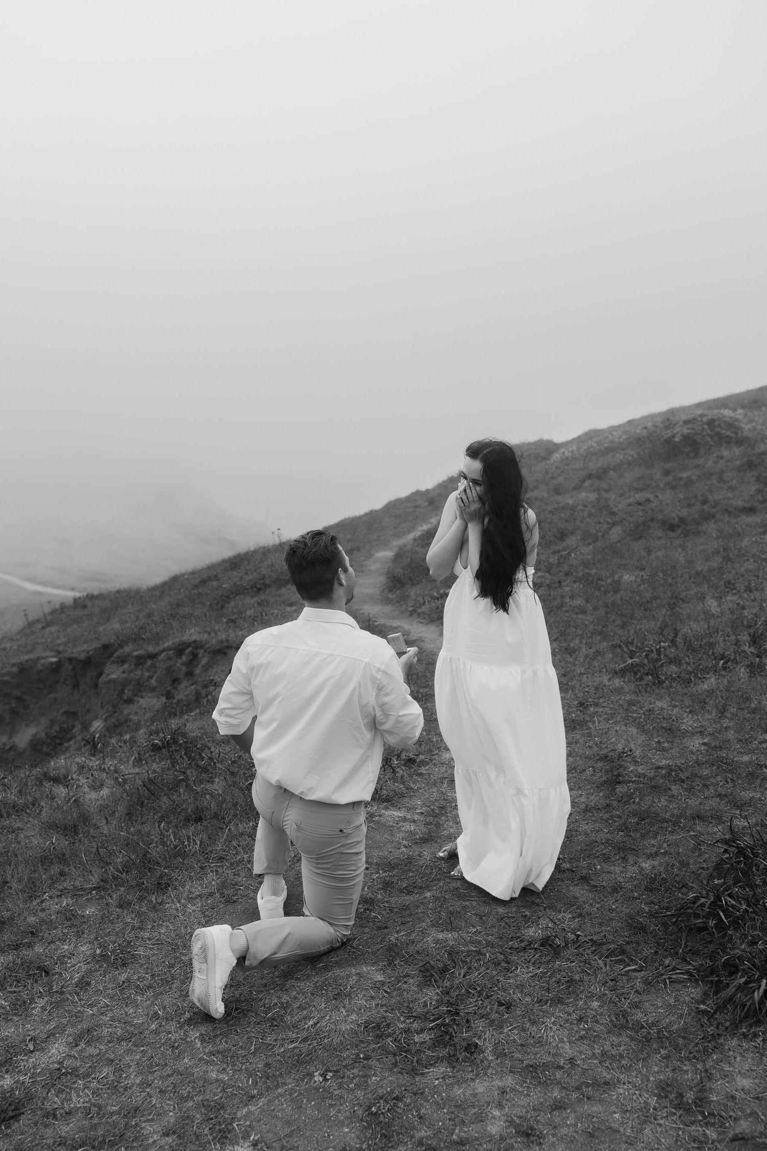 Point Reyes proposal photoshoot in black and white.