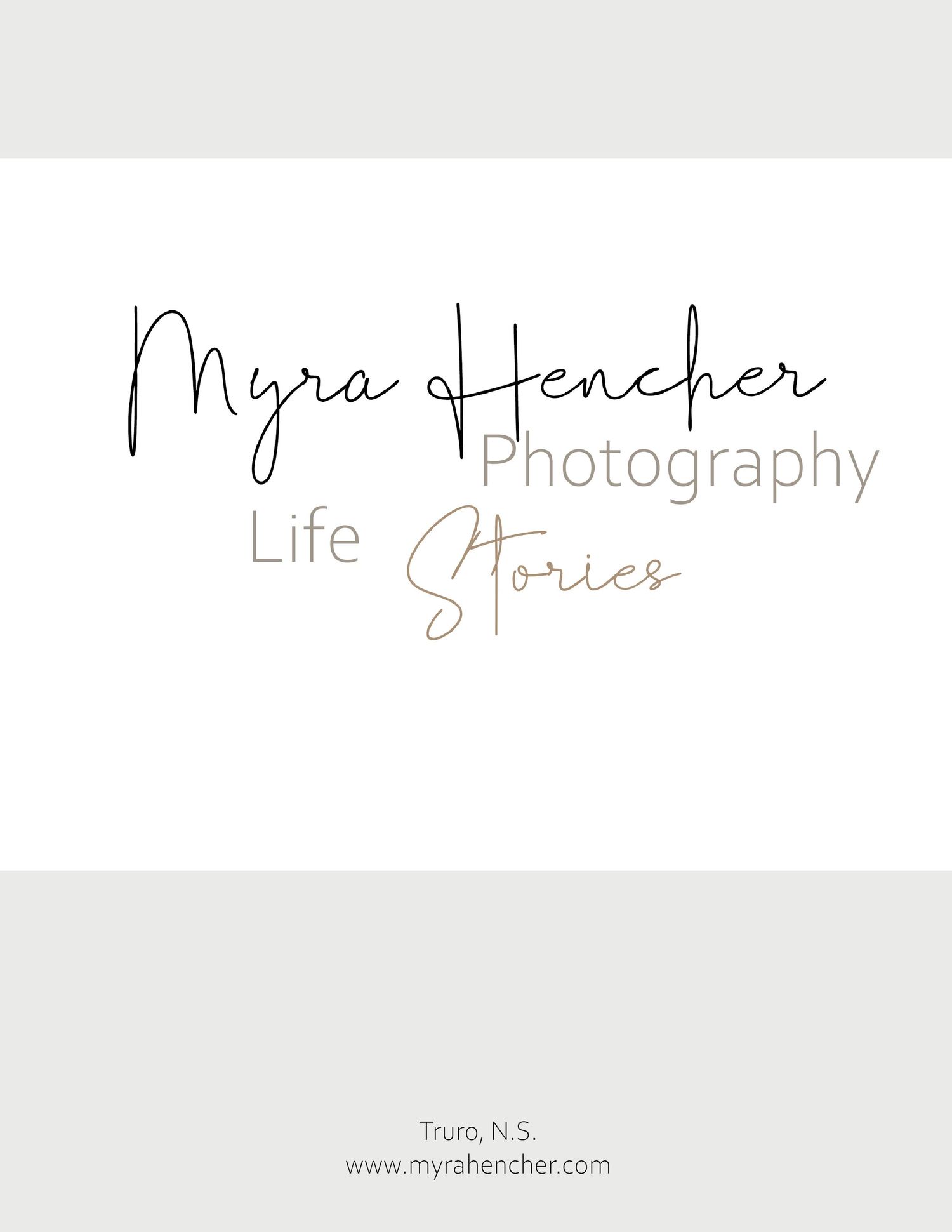 Professional photography and life stories logo with elegant script text in neutral tones.