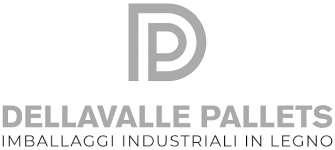 Industrial wooden pallet manufacturer Dellavalle Pallets company logo in gray and white design.