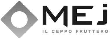Modern black and white logo design for 'Mej' with geometric shapes and clean typography.