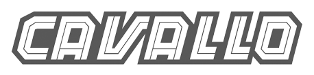 Black and white Cavallo logo text with bold outline and retro style design.