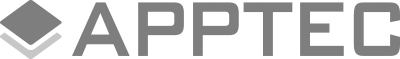 Gray APPTEC company logo with diamond-shaped emblem and stylized text design.