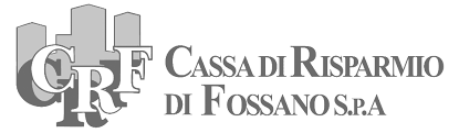 Grey logo design for Cassa di Risparmio di Fossano bank with stylized CRF lettering.