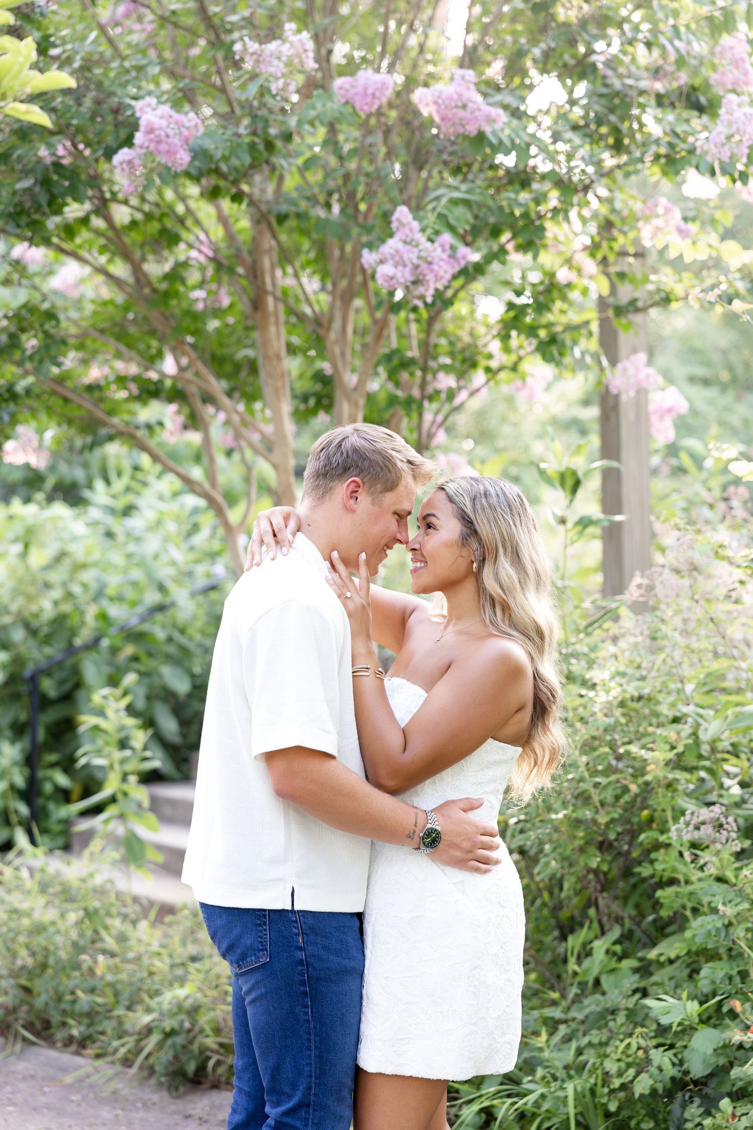 Romantic Ault Park engagement photos in Cincinnati, Ohio by Julia & Sean Photography, capturing a joyful couple during a golden hour engagem