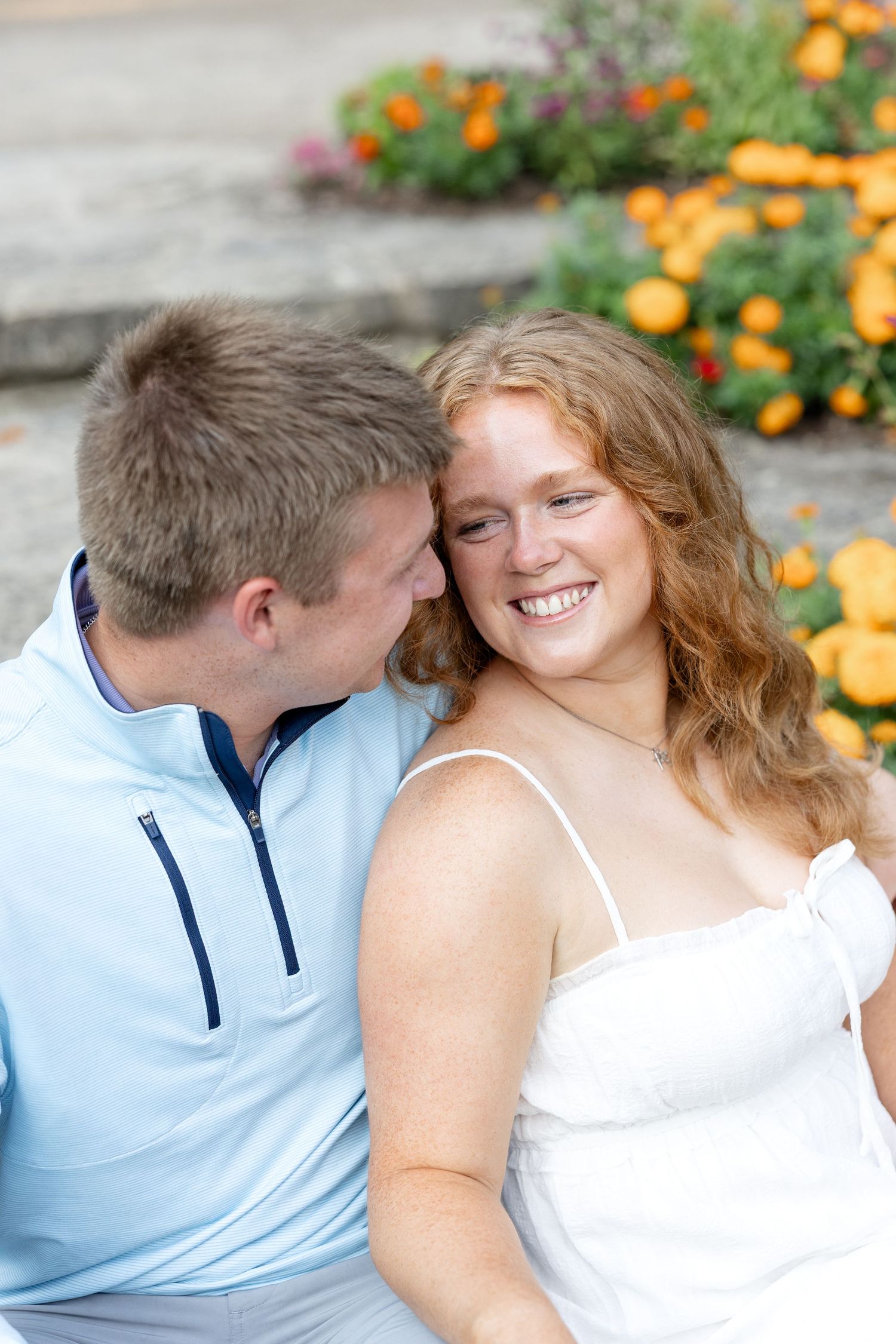 Joyful engagement photos at Wegerzyn Gardens captured by a Dayton engagement photographer with beautiful gardens and natural morning light.