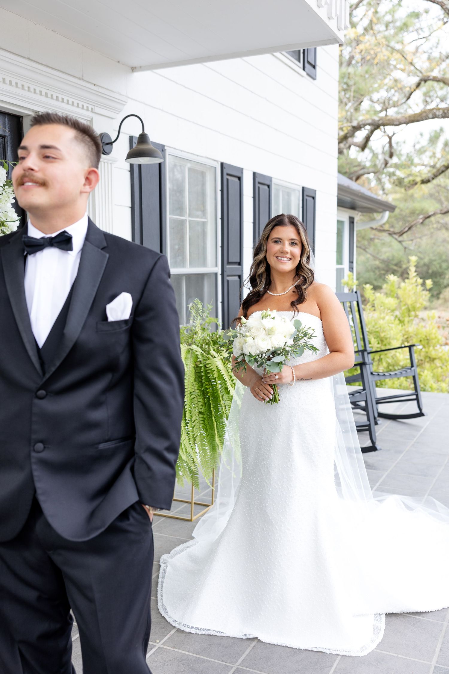 Elegant wedding at The Upton House in Guntersville, Alabama featuring a joyful bride and groom and timeless southern elegance.