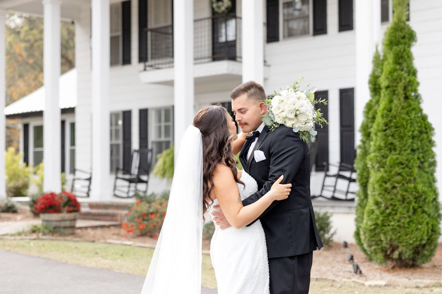 Elegant wedding at The Upton House in Guntersville, Alabama featuring a joyful bride and groom and timeless southern elegance.