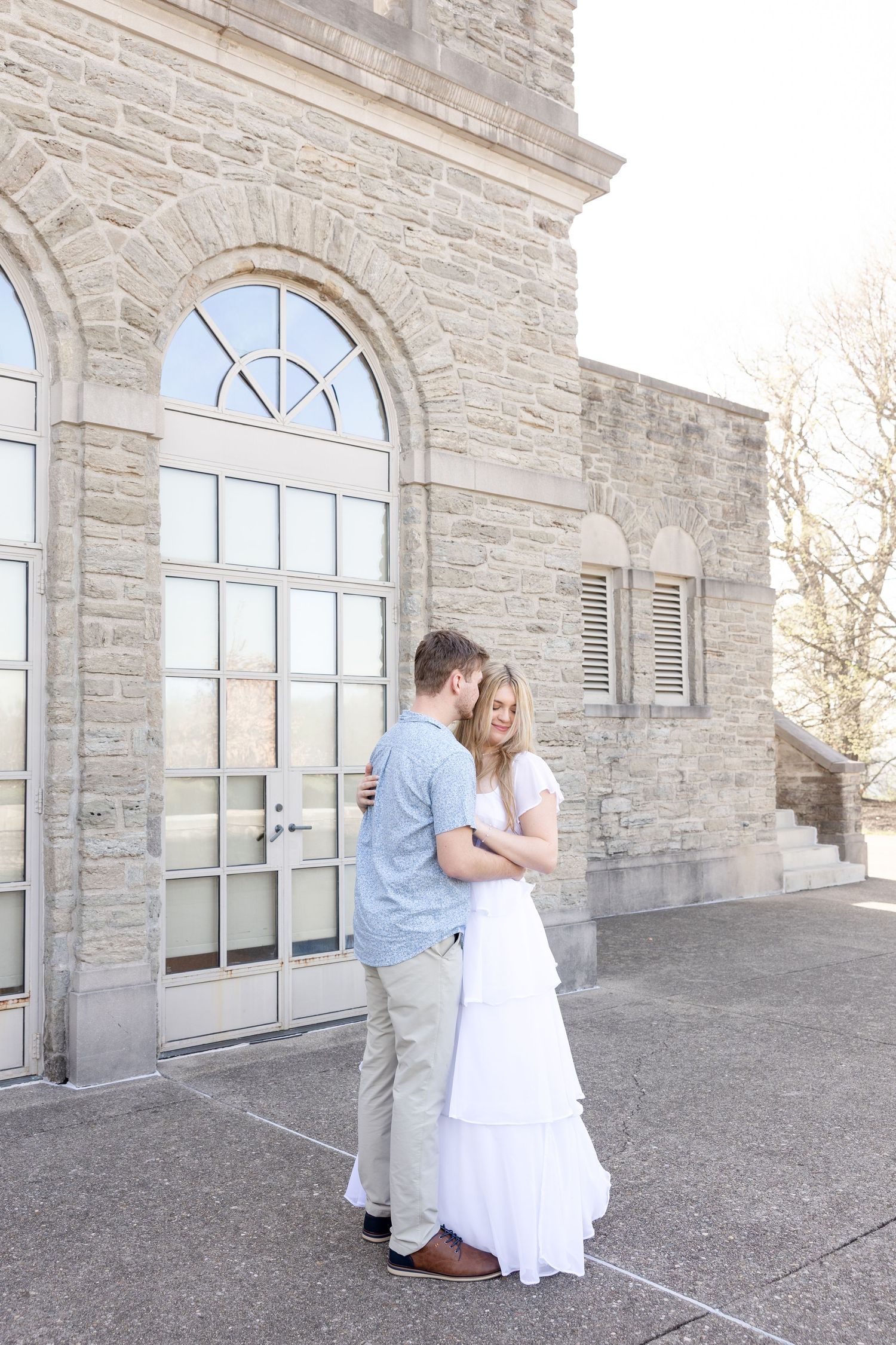 Cincinnati engagement session at Ault Park with light and airy style, capturing joyful, natural moments in a spring park setting