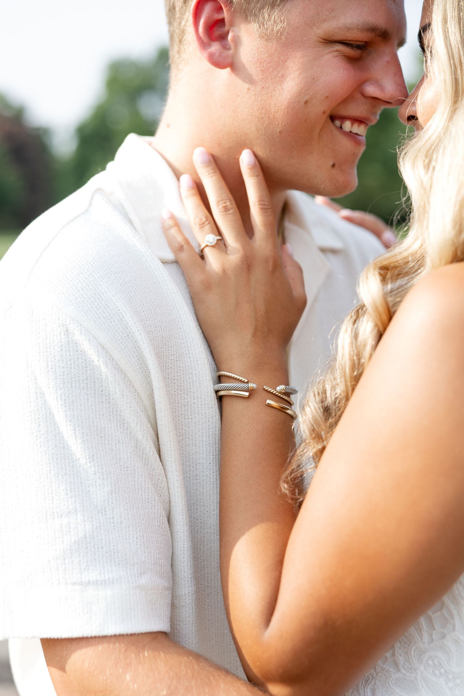 Romantic Ault Park engagement photos in Cincinnati, Ohio by Julia & Sean Photography, capturing a joyful couple during a golden hour engagem