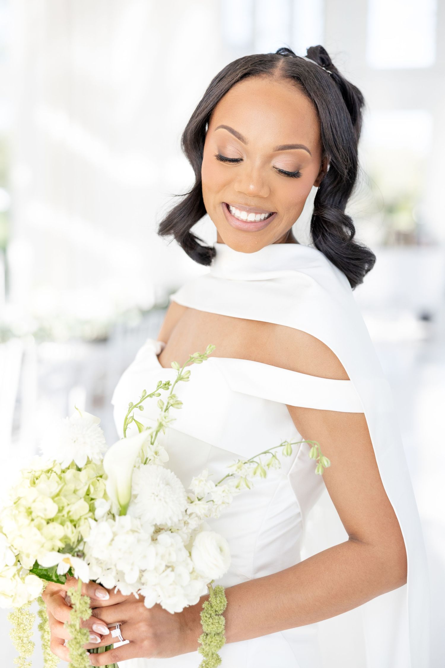 Light and airy wedding photos at The Glass House near Huntsville, Alabama capturing joyful, timeless moments of a bride and groom