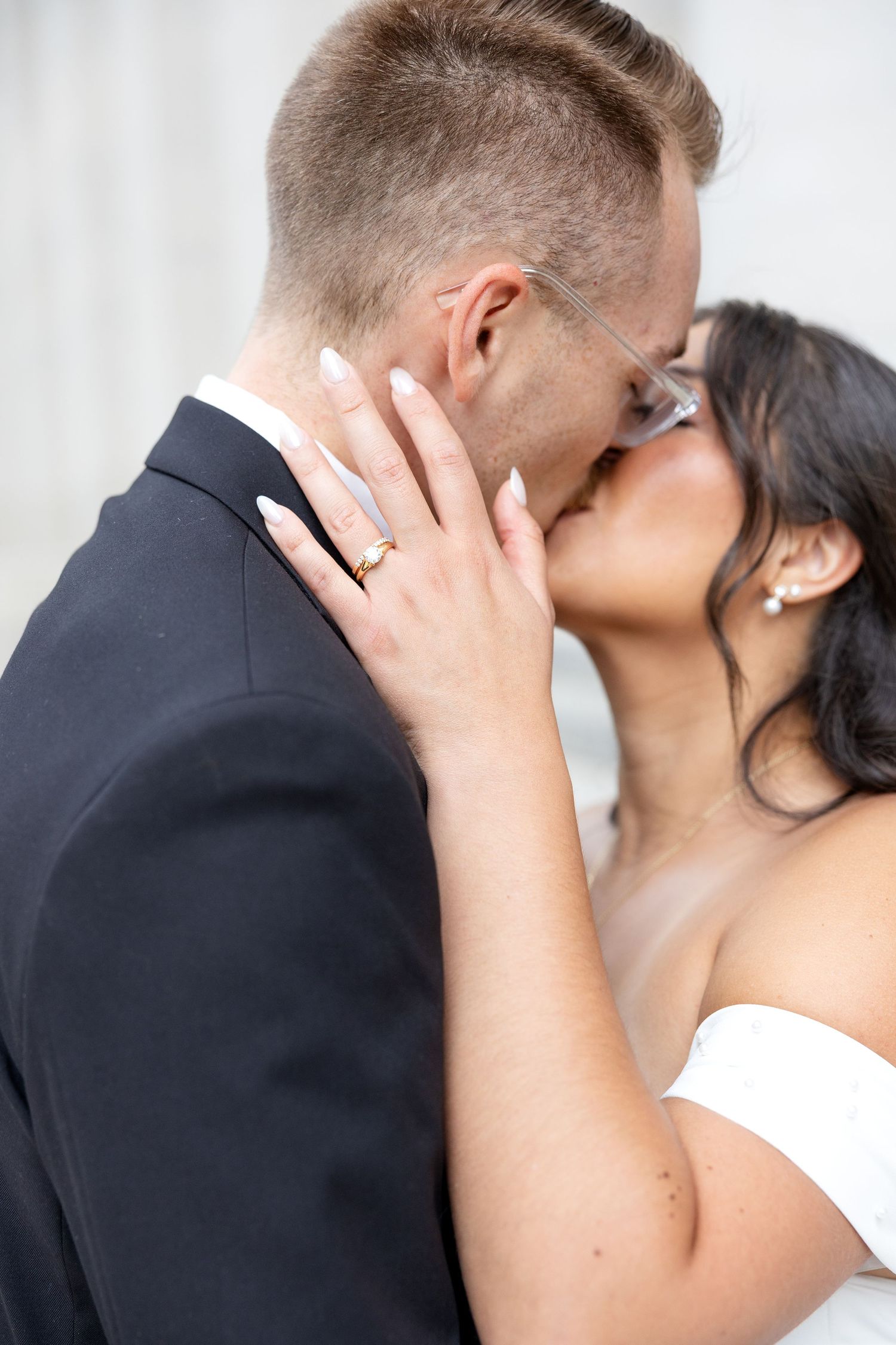Bride and groom portraits at the Ohio Statehouse in downtown Columbus, Ohio, captured with timeless, light and airy wedding photography.