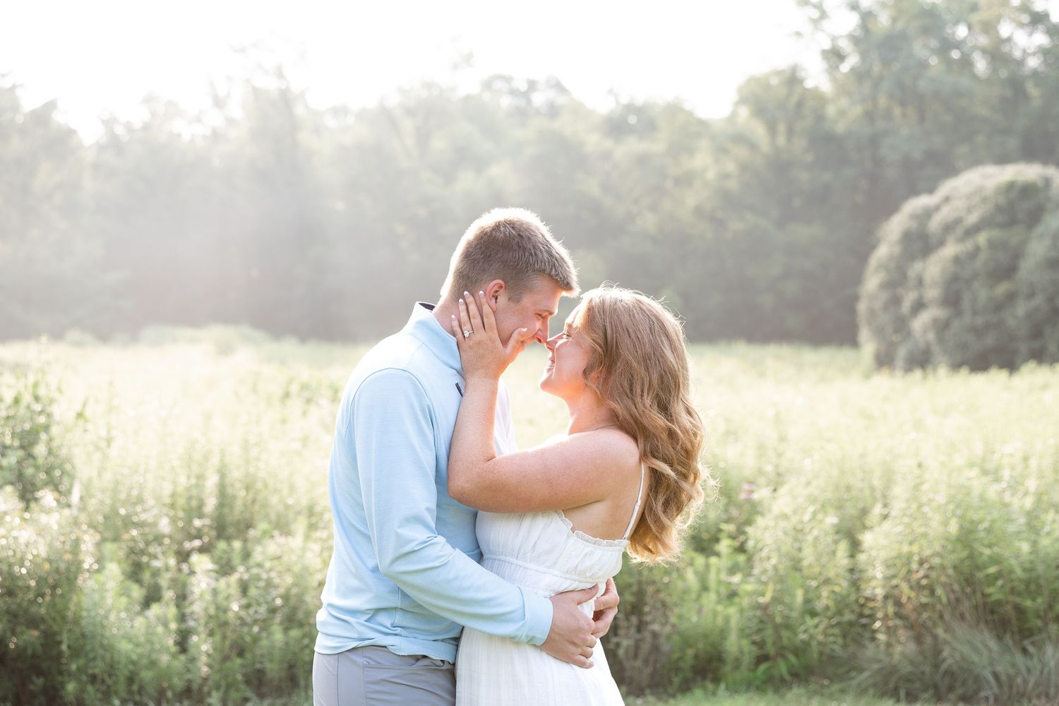 Joyful engagement photos at Wegerzyn Gardens captured by a Dayton engagement photographer with beautiful gardens and natural morning light.